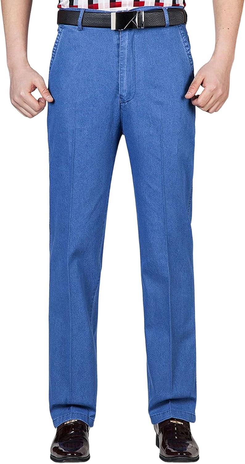 mens baggy jeans casual straight leg jeans high waist relaxed fit lightweight jeans