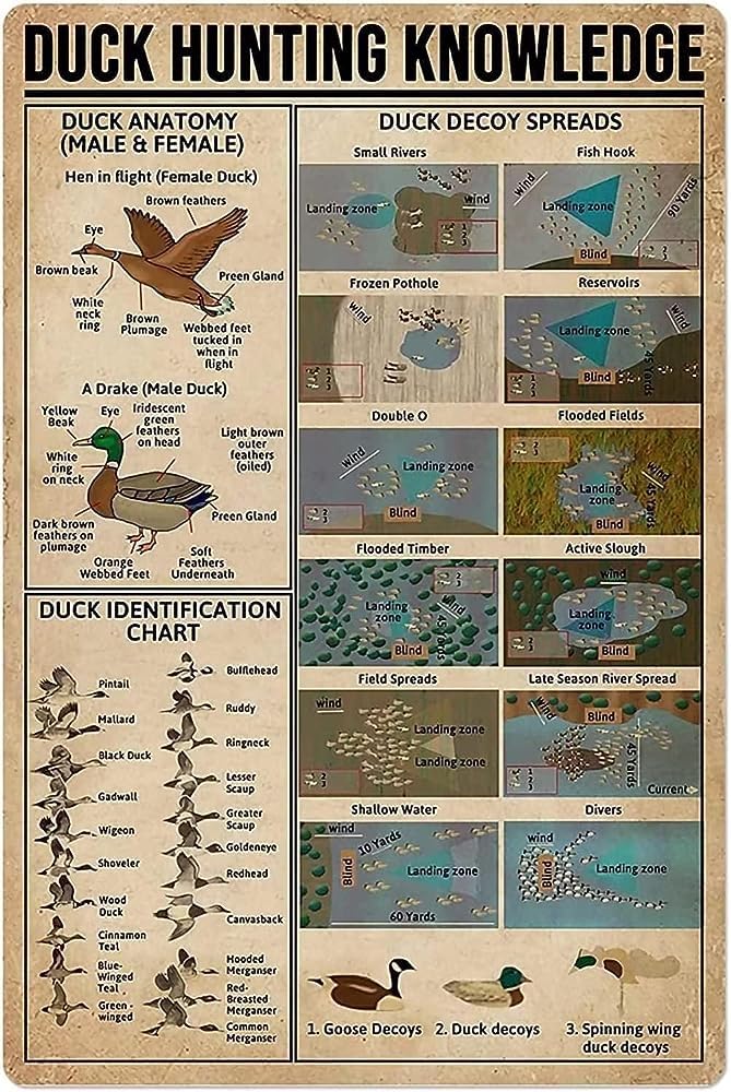 Yunking A159 Funny Tin Metal Signs Duck Hunting Knowledge Vintage Sign Retro Tin Signs Vintage Metal Tin Sign For Bar Home Wall Metal Decoration 8×12Inches