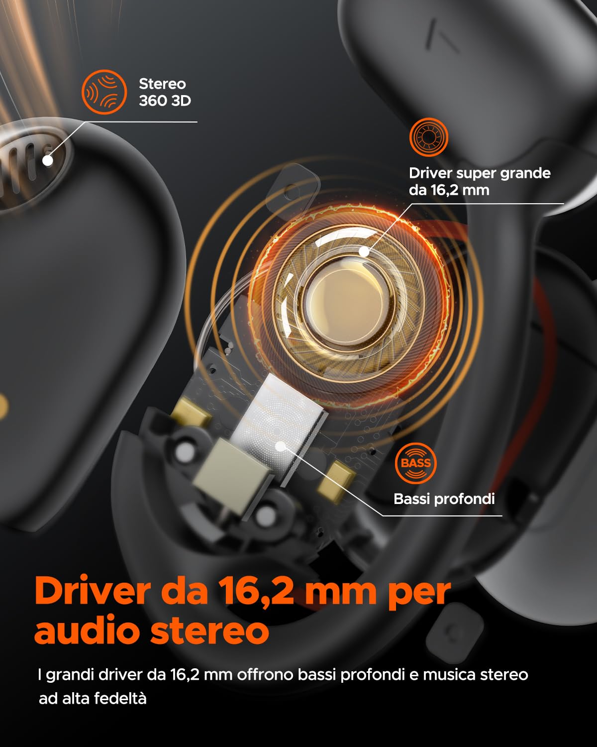 truefree O1 Cuffie auricolari aperte Bluetooth 5.3 wireless con driver da 16,2 mm, suono stereo coinvolgente, microfono a cancellazione di rumore per chiamate chiare, autonomia di 45 ore, per lo sport