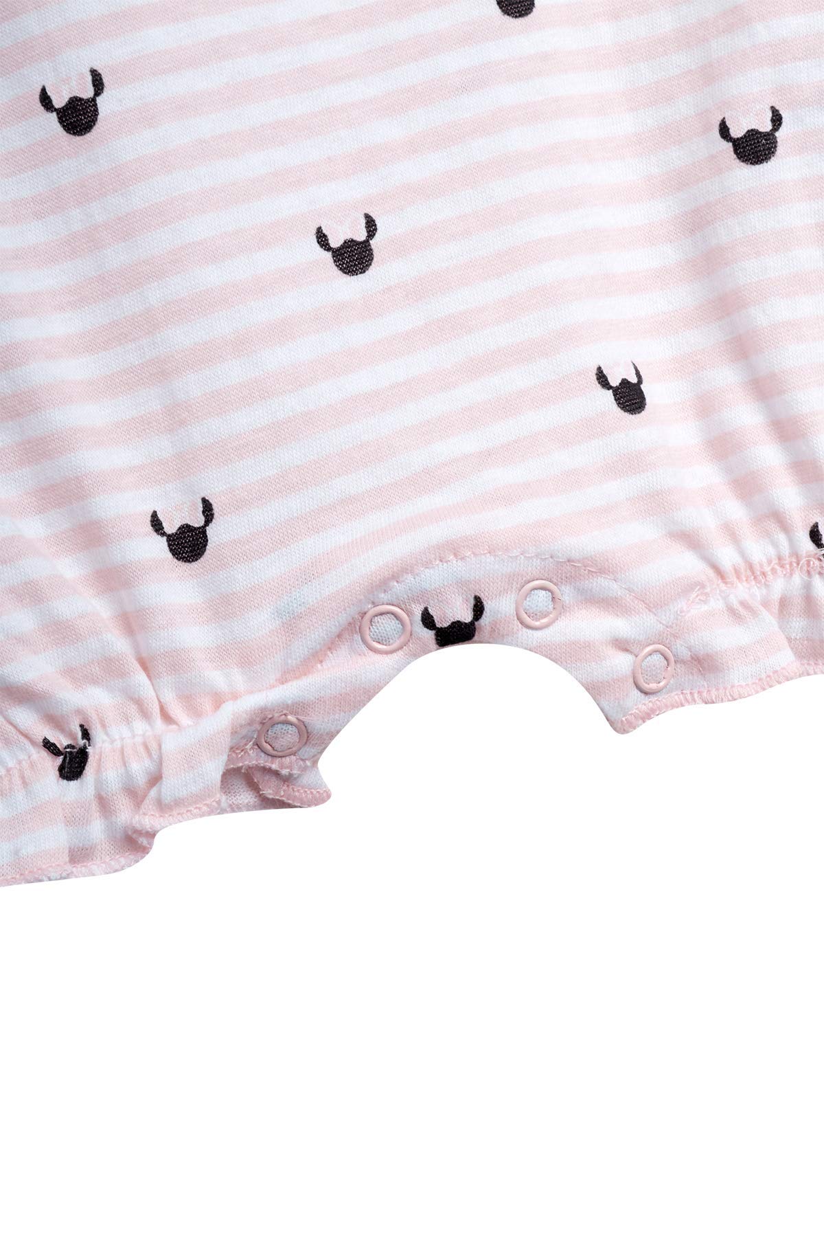 Disney Baby Girls Romper 2 Pack: Minnie Mouse Ruffle Sleeve Romper (Newborn/Infant), Size 0-3 Months, Baby Pink Minnie/Baby Pink Heart Stripes