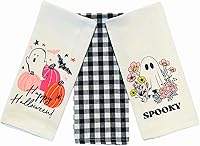 Vista 10 de Haunted - Juego de toallas de mano de cocina de Halloween: Jack O' Lantern Orange Terry Loop, lazo de rizo de punto blanco elevado, diseños