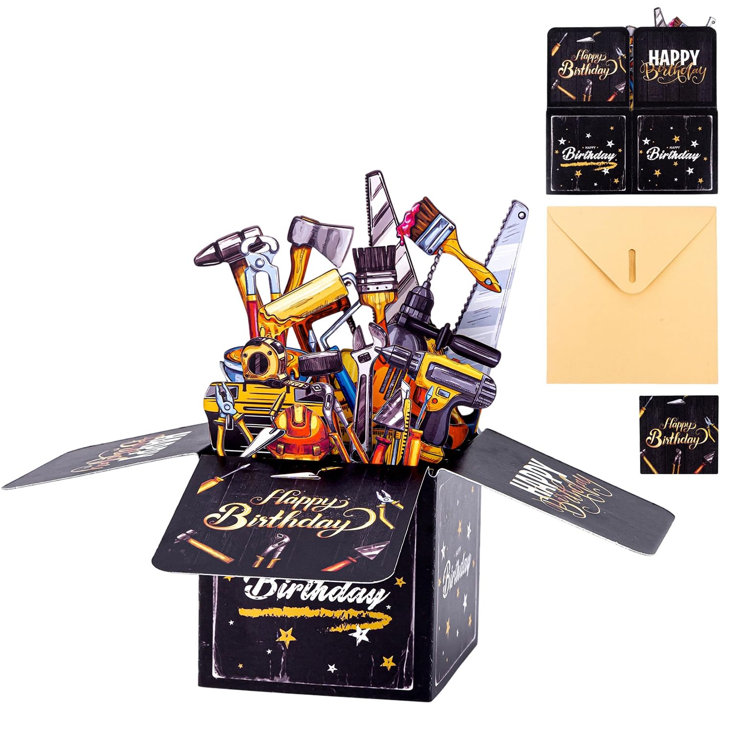 Pop Up Birthday Cards for Men, Handyman Tool 3d Birthday Card, 1 Set