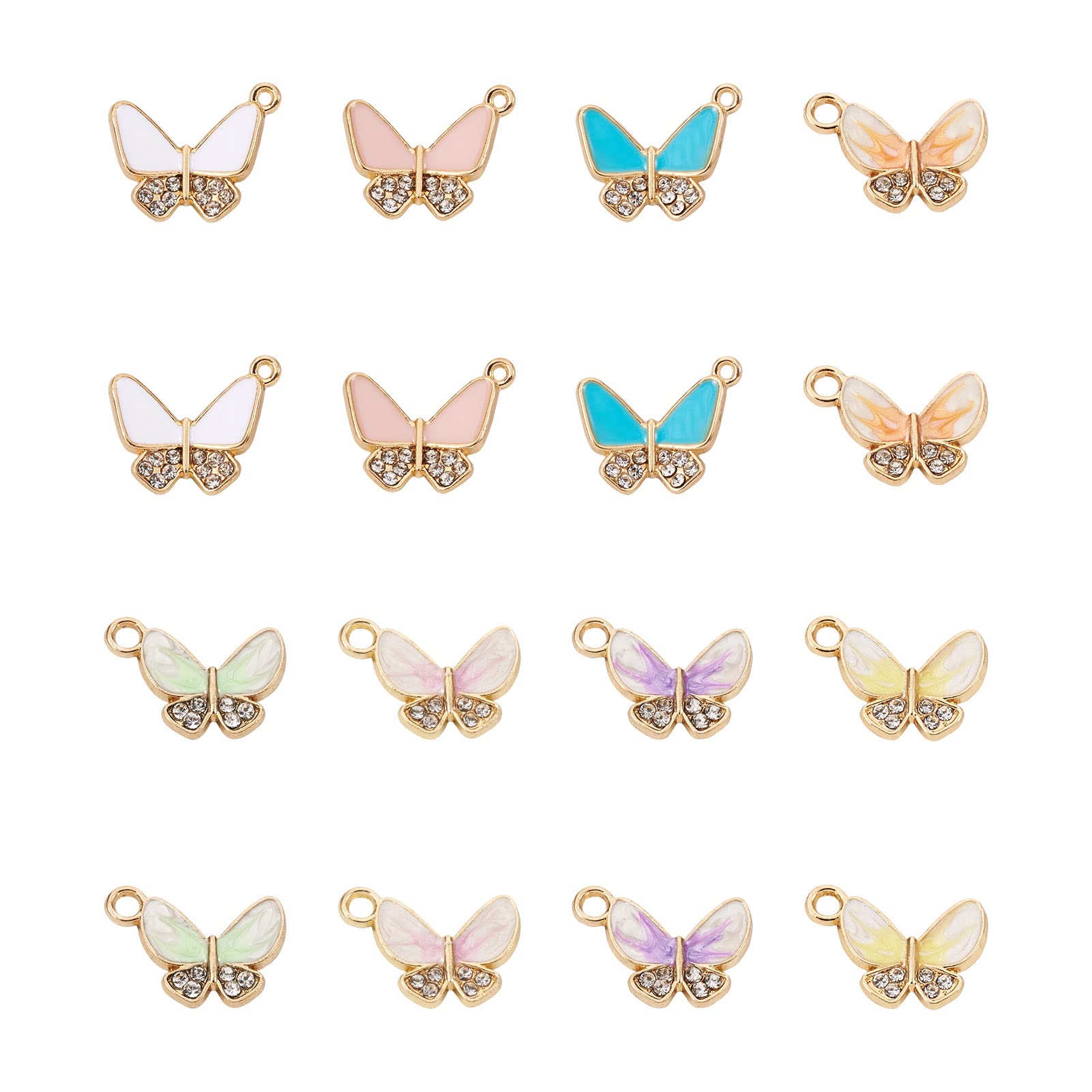 PandaHall 32pcs Butterfly Enamel Charm Pendants with Rhinestones 8 Styles Colorful Alloy Insect Dangle Pendant for Bracelet Necklace Earring Jewelry Making, Hole: 1.2~4mm โ image 1
