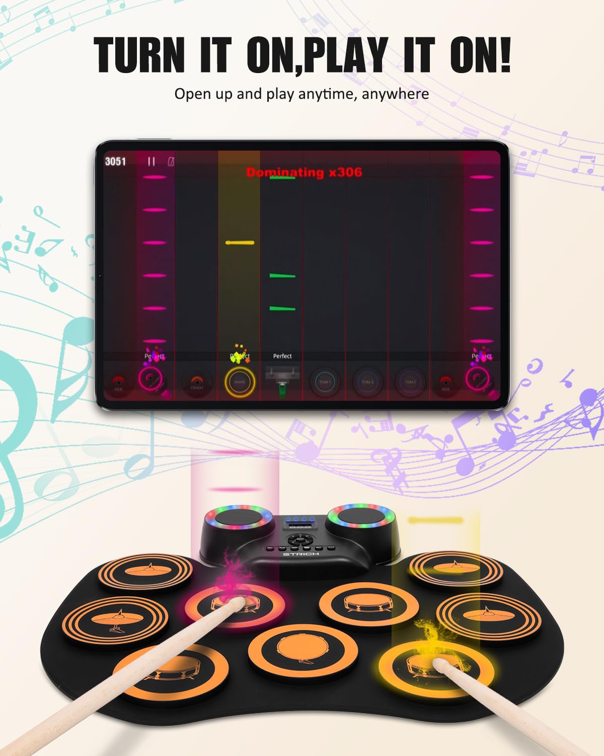 Electronic Drum Set 9 Pads, STRICH Electric Drum Roll-Up Practice Pad Machine Kit with Drum Pedals, Great Holiday Christmas Birthday Gift Instrument, SDP-20