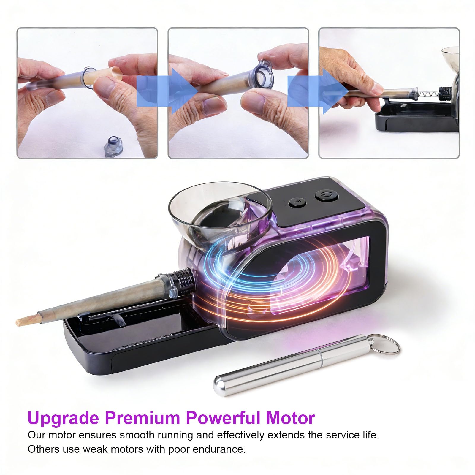 Set di macchine per rollare sigarette con smerigliatrice manuale, rullo automatico trasparente con luce LED, smerigliatrice portatile per sigarette da 8 mm e cartine