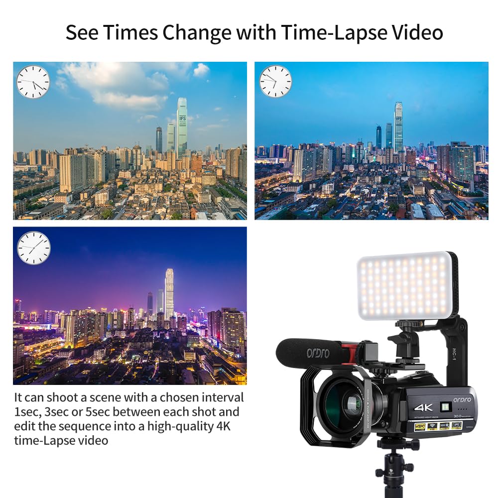 ORDRO Caméra Vidéo 4K Caméscope Full HD 1080P 60FPS Vlogging Caméra pour Youtube Zoom Numérique