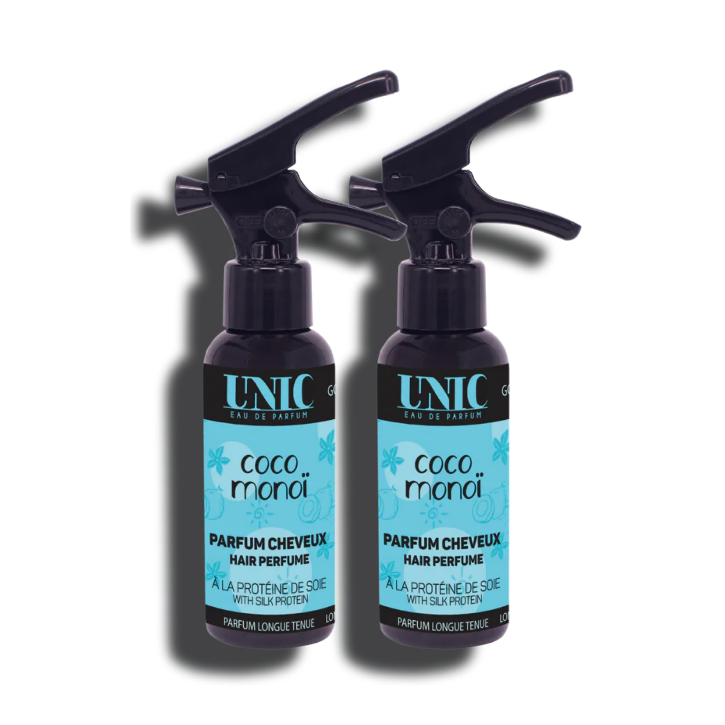 DUO UNIC - Parfum pour Cheveux Sunny Monoï – Brume Capillaire Solaire Coco et Monoï – Sillage Estival et Vanillé – 2 x 50 ML - Fabriqué en France