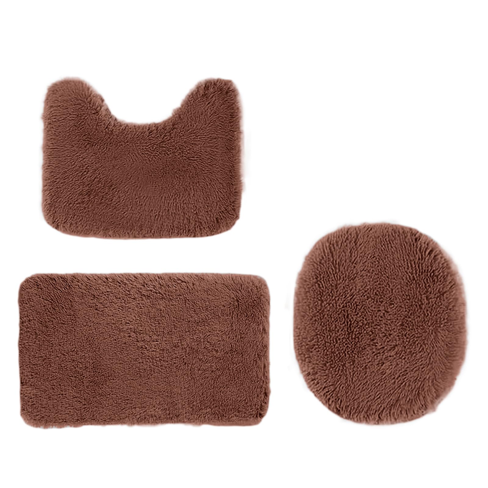Solid Color 3 Piece Bathroom Rug Set Bath Rug with U-Shaped Contour Toilet Mat & Toilet Cover for Bathroom Bathtub, Thick Plush Bath Rugs for Bath Floor (Brown)