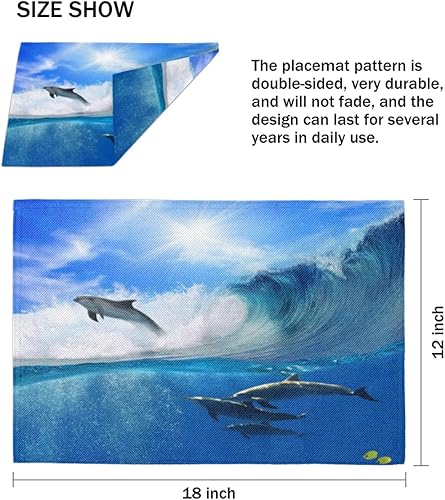 Miniatura 4 de Juego de 4 manteles individuales con diseño de animal delfín, lavables, impermeables, para fiestas, hogar, comedor, decoración de mesa de 18 x 12