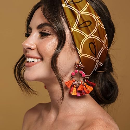 Miniatura 7 de Karma Diadema de pájaro para mujer, ancha, diadema de tela y bufanda elástica para el cabello, color azul pájaro