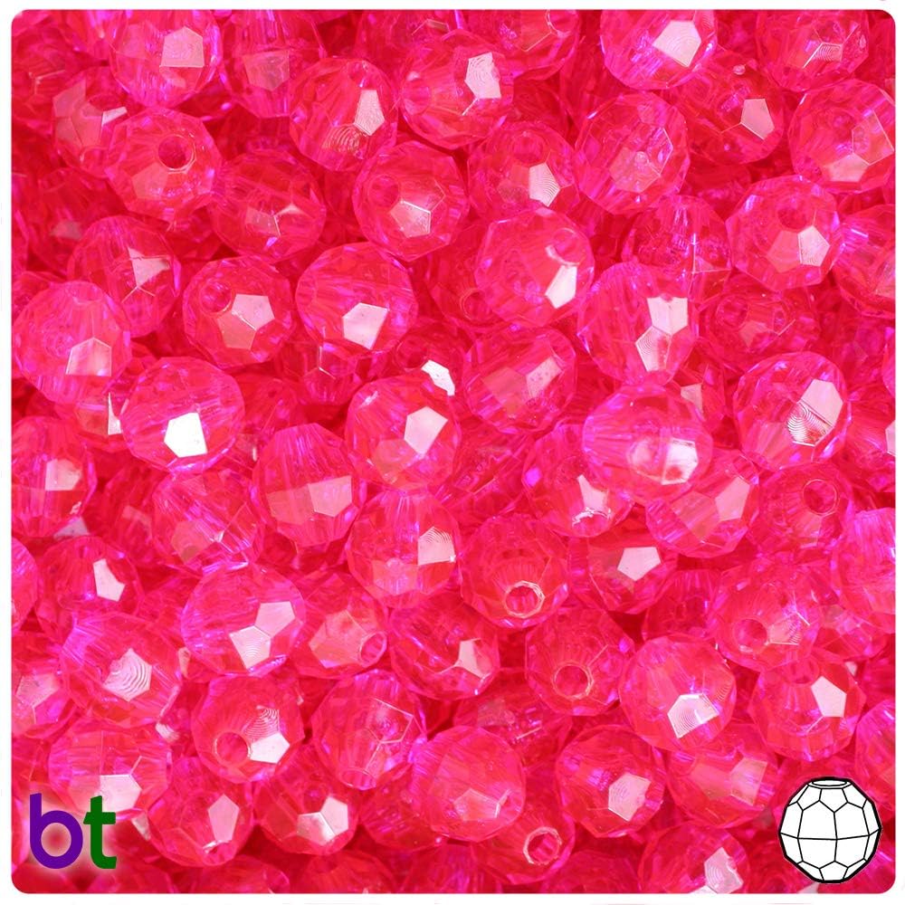 BeadTin Bright Pink Transparent 8mm Faceted Round Craft Beads (450pcs)