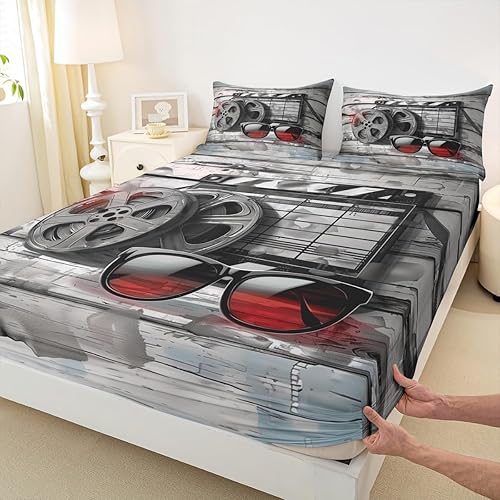 Miniatura 20 de Piano Music Fitted Sheets Full Size,Musical Notes Bedding Set 3Pcs for Kids Girls Boys Teens Room Decor,Retro Graffiti Grey Gold Bed Sheet Music