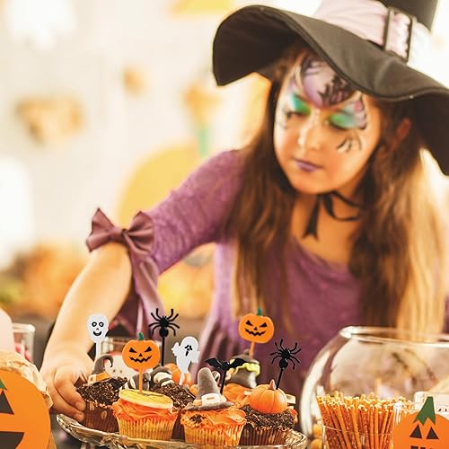 Miniatura 3 de 50 piezas de plástico para cupcakes de Halloween, palillos de dientes, calabaza, araña, murciélago, cráneo, decoración de pasteles, decoración de