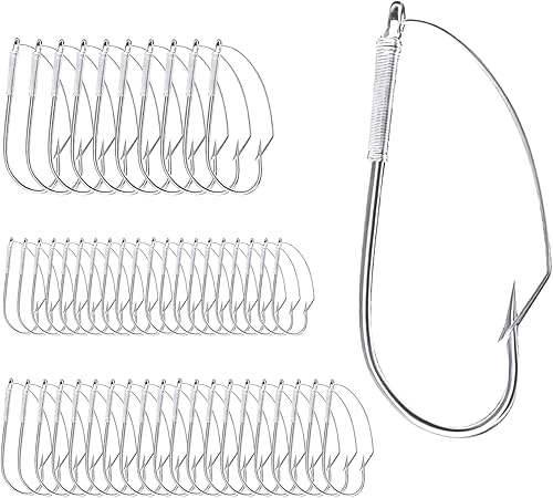 50 ganchos de pesca sin malas hierbas con garra de águila 10, ganchos de pesca de gusano loco de acero al carbono, ganchos anchos para lubina, cebos