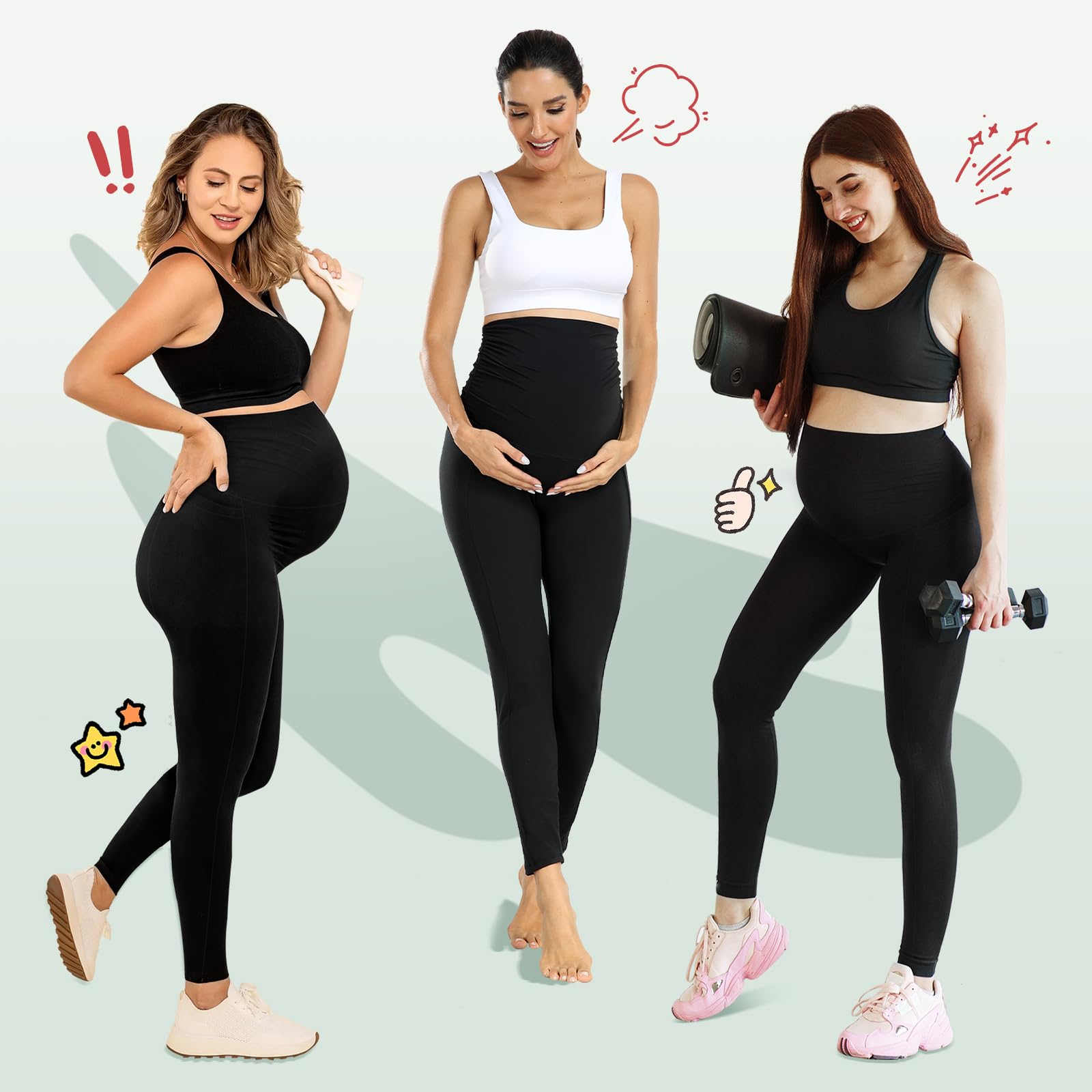 Nlieanuc Leggings Premaman Donna a Vita Alta Leggins per Gravidanza con Tasche Pantalone Premaman Donna Morbido