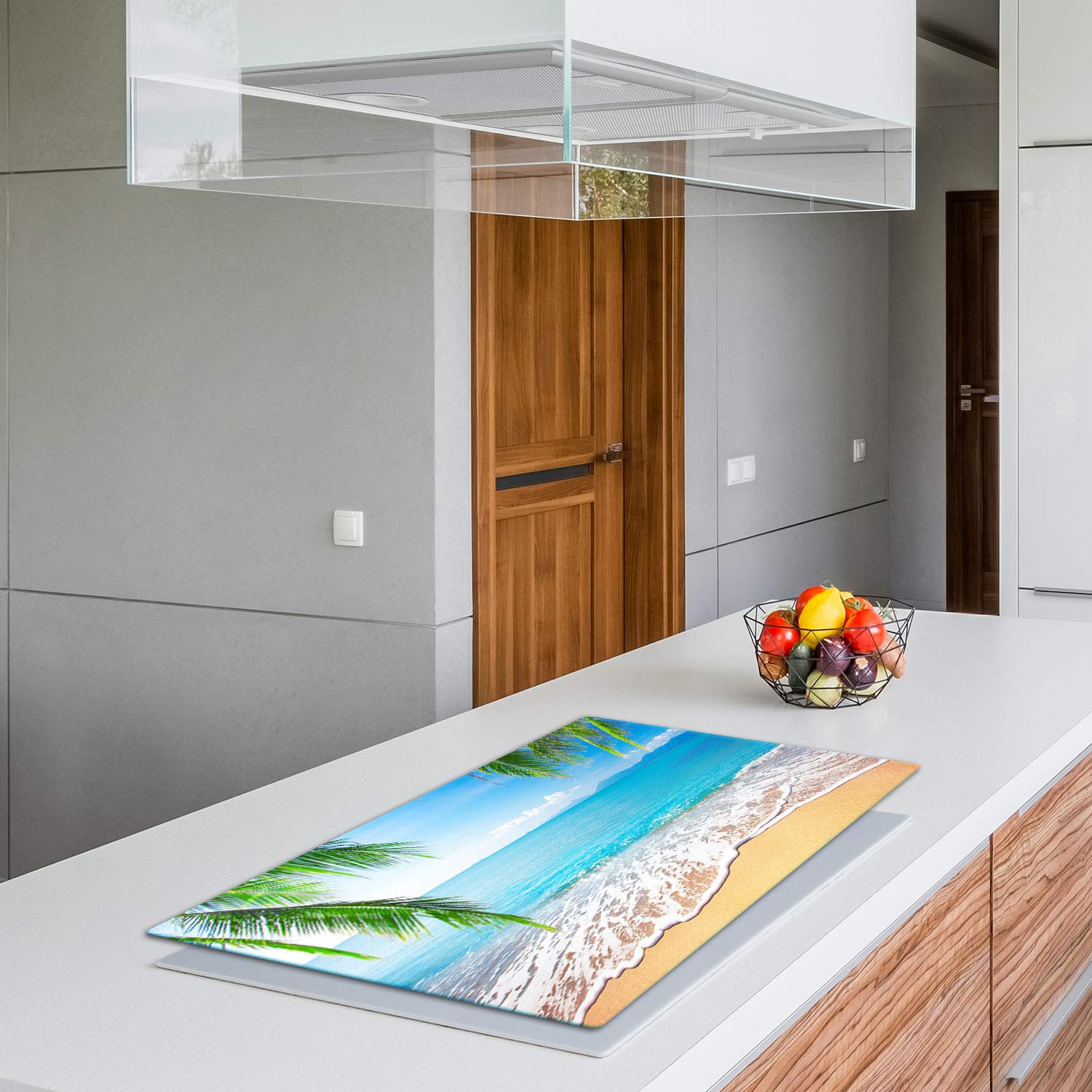 TMK | Placa de cubierta de vitrocerámica 90 x 52 cm de cristal, Protector Placa Inducción, Protección contra salpicaduras, Placa de Cristal Decorativa, Tabla de Cortar Playa