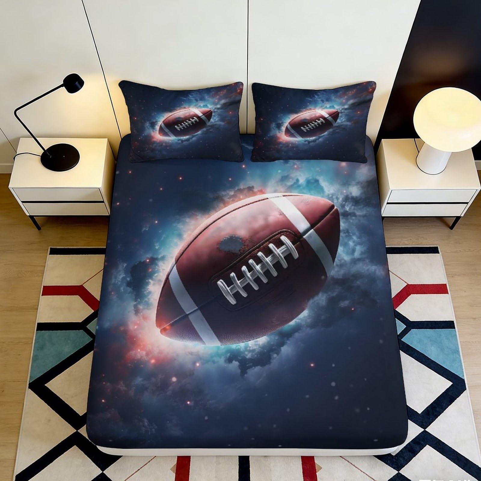 3D Printed Galaxy Starry Sky Fitted Sheet Microfiber American Football Cosmic Nebula Mattress Cover Bedroom Decor 200x200x25cm