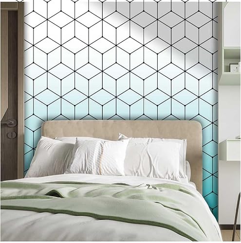 Miniatura 2 de YANFENQI Dorm Wallpaper Removable White Cyan Gradient Papel Tapiz para Cocina Geometric Checked Farmhouse Protects Surface (W) 40" X(H) 31.5"