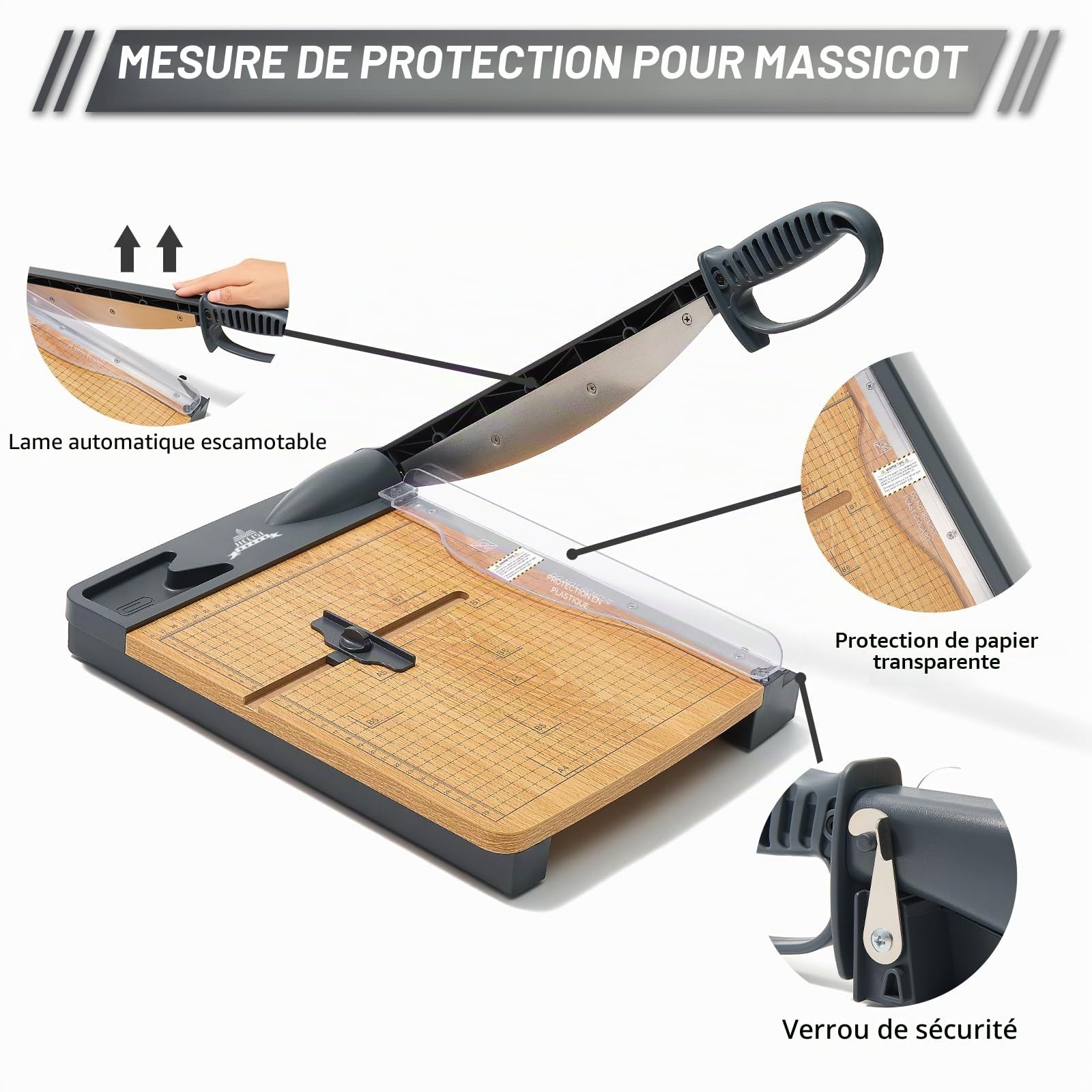 Massicot à guillotine pour bois (jusqu'à 80 g A4, capacité de coupe de 32 feuilles) - Massicot manuel - Massicot à levier - Ciseaux pour papier et photos - Haute précision
