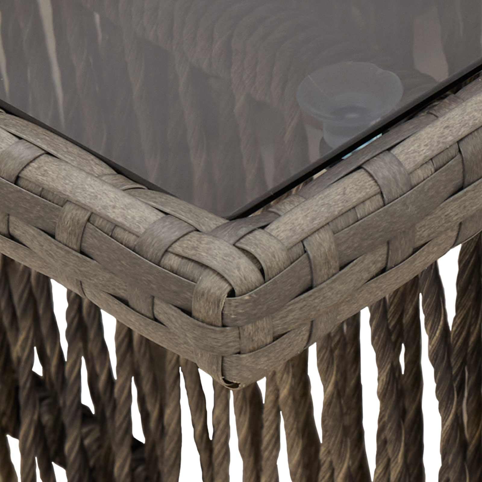 Tavolo da giardino, balcone, tavolo da pranzo, tavolo da terrazza, per esterni, cortile, terrazza, giardino, grigio, 100 x 55 x 37 cm, in rattan sintetico e vetro