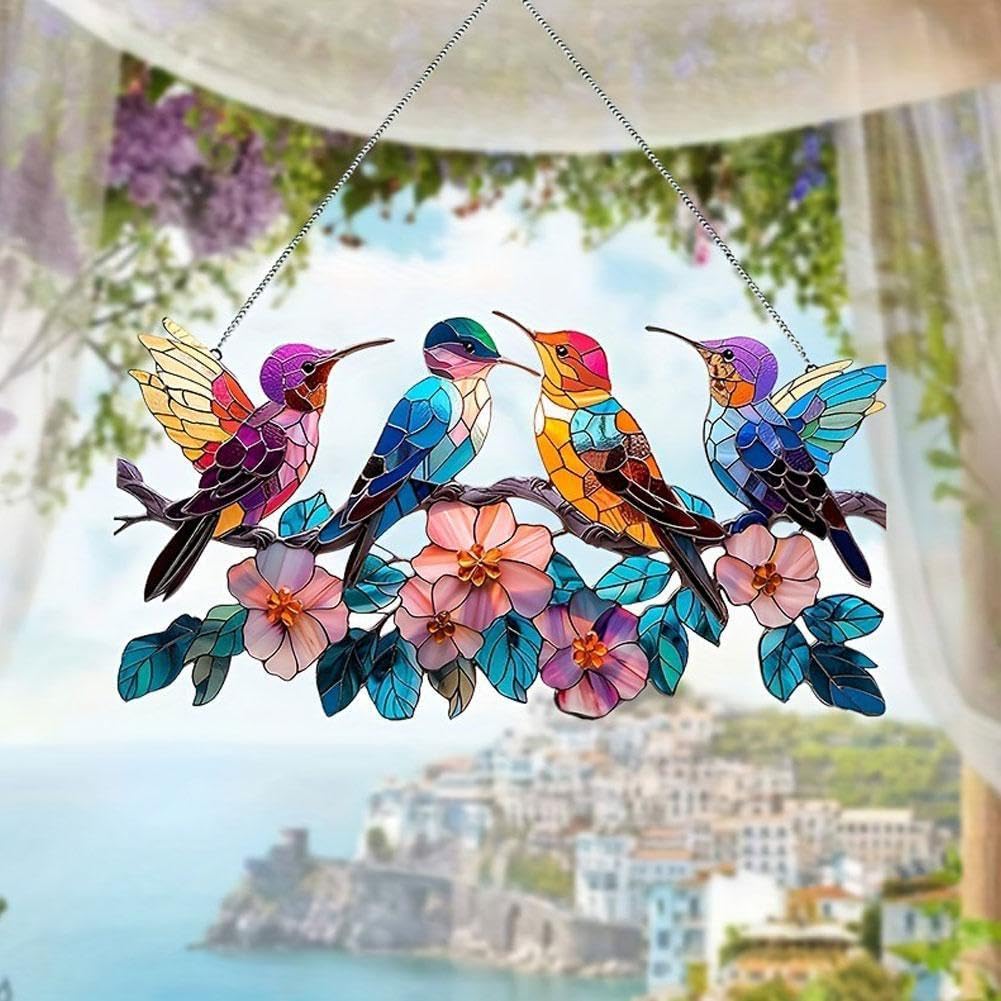 Attrape-Soleil En Cristal Colibri Bleu - Vitrail Suspendu Arc-en-Ciel Pour Fenêtre Et Jardin