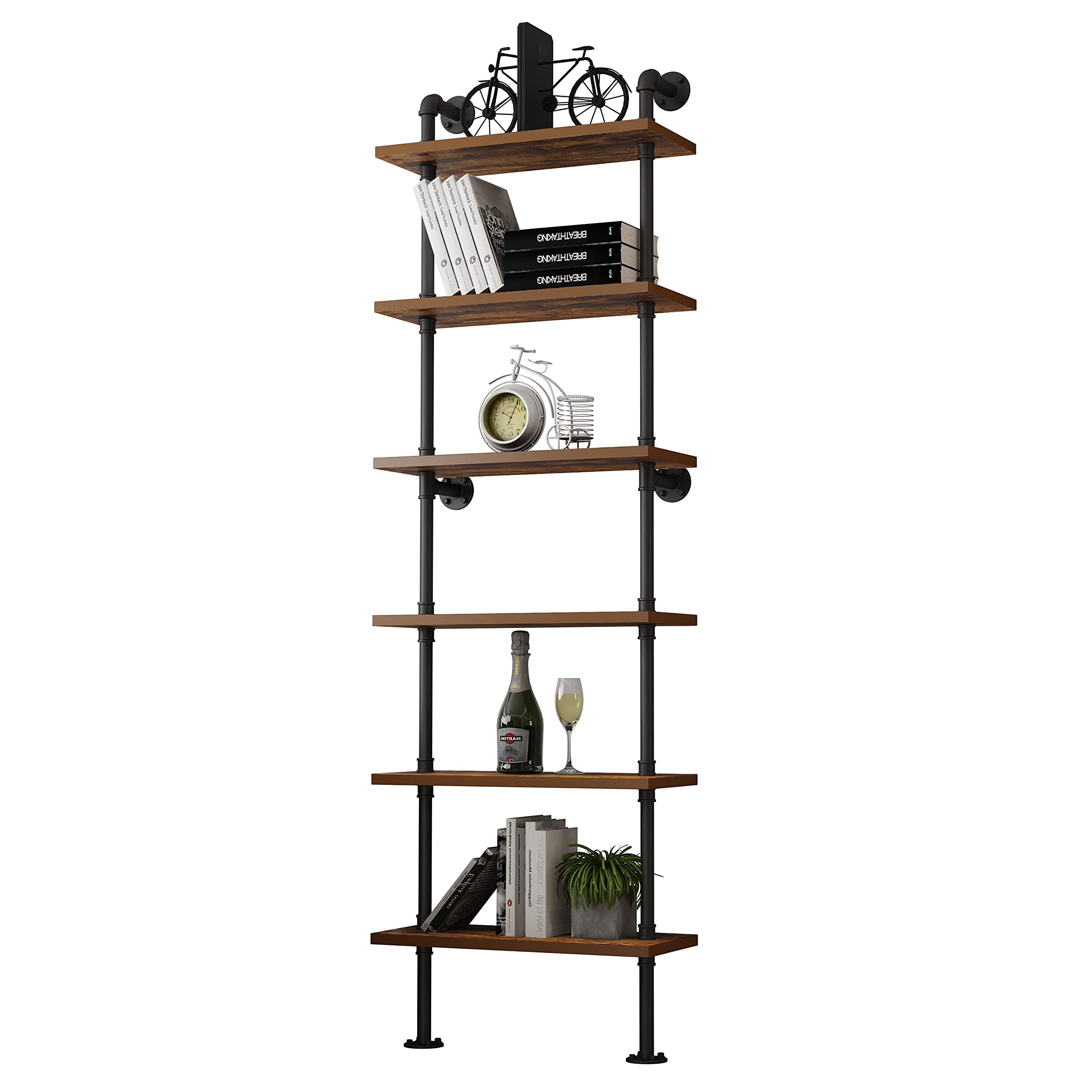 Buy Industrial Pipe Shelf Rustic Wood Wall Shelf Ladder Bookshelf Wall