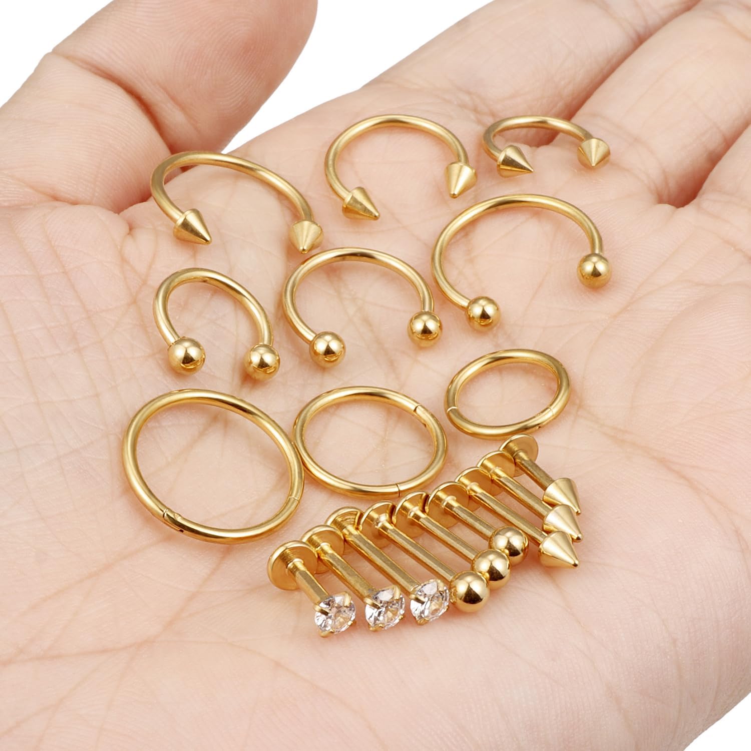 Lip Rings 18PCS Labret Jewelry Monroe Lip Ring Medusa Piercing Jewelry 16G Helix Earring Daith Hoop Earring Tragus Cartilage Studs Surgical Steel Piercing Jewelry for Women Men
