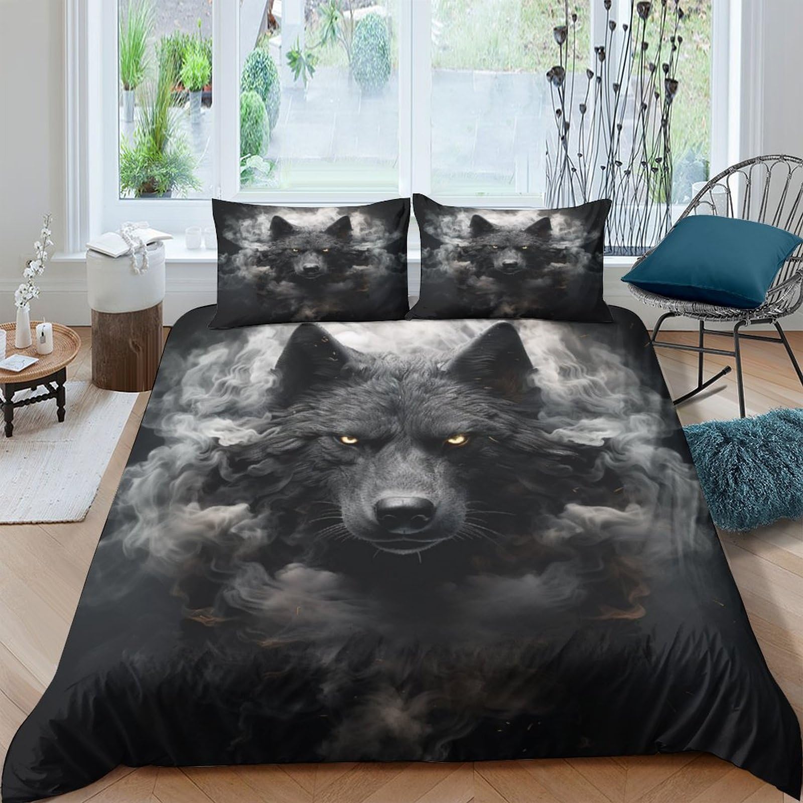 BARDYS Black Wolf Quilt Cover Duvet Cover Comforter Covers for Teens And Adults 3D Print Darkness Soft Microfiber with Zipper Closure Bedding Set with Pillow Cases 3 Pieces King（220x240cm）