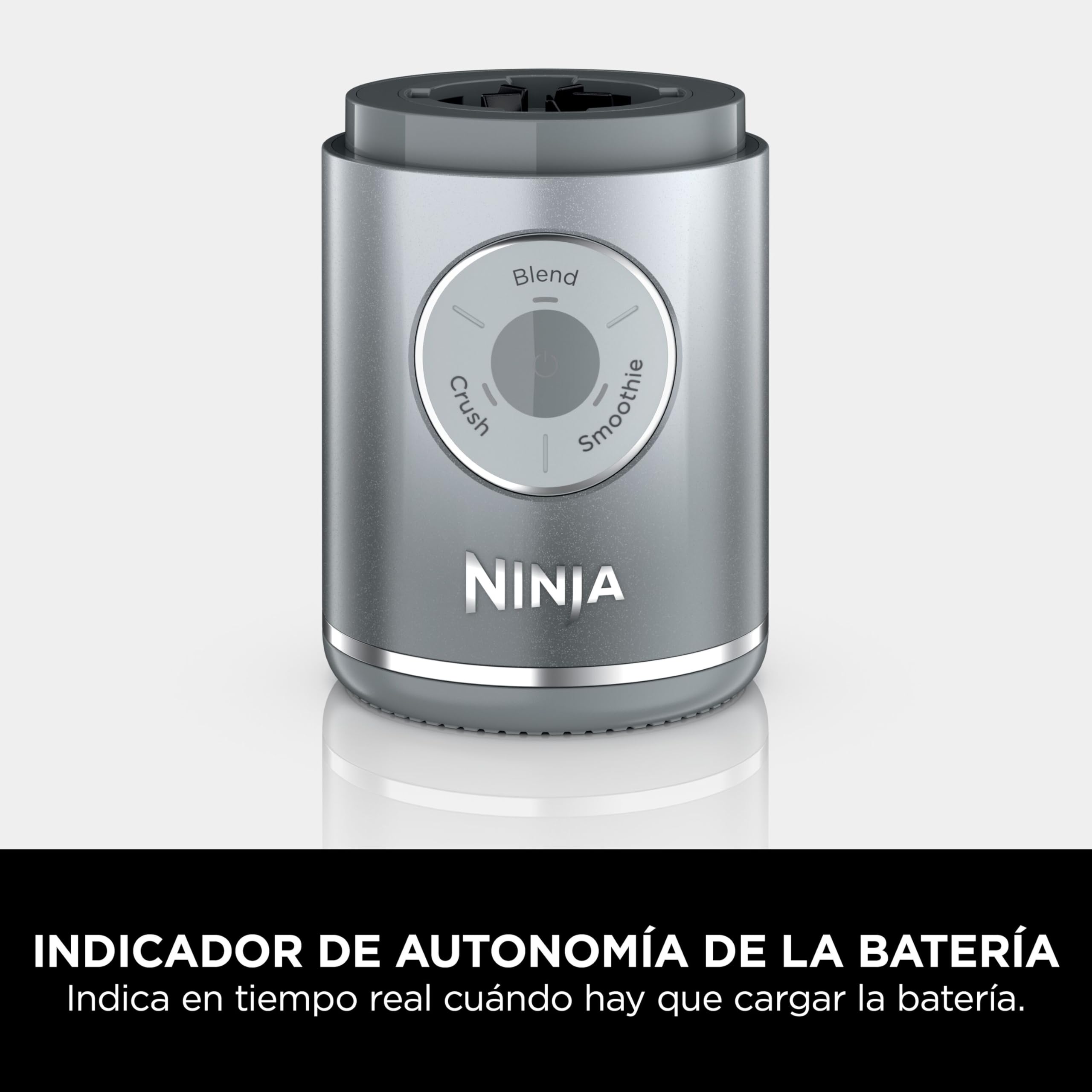 Ninja Blast Max Batidora portátil de 570 ml con batería recargable, vaso para mezclas y tapa antigoteo para hacer smoothies, batidos de proteínas, picar hielo y fruta congelada, plata, BC251EUSL