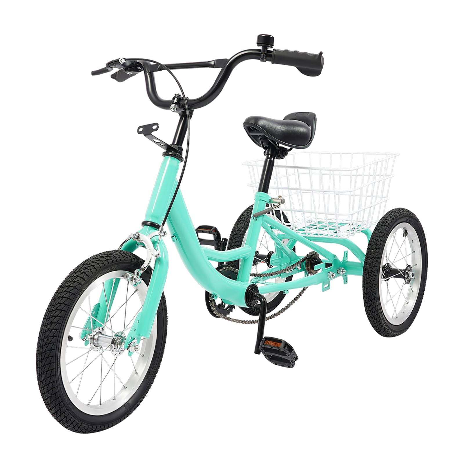 14 Inch Children's Tricycle Bicycle 3-Wheel Cycling Cruiser Bikes with Shopping Basket, Single-Speed Trike for Kids, Children Trikes Car, Child Tricycle Balance Bike for Ages 5-7 Years Old (Green)