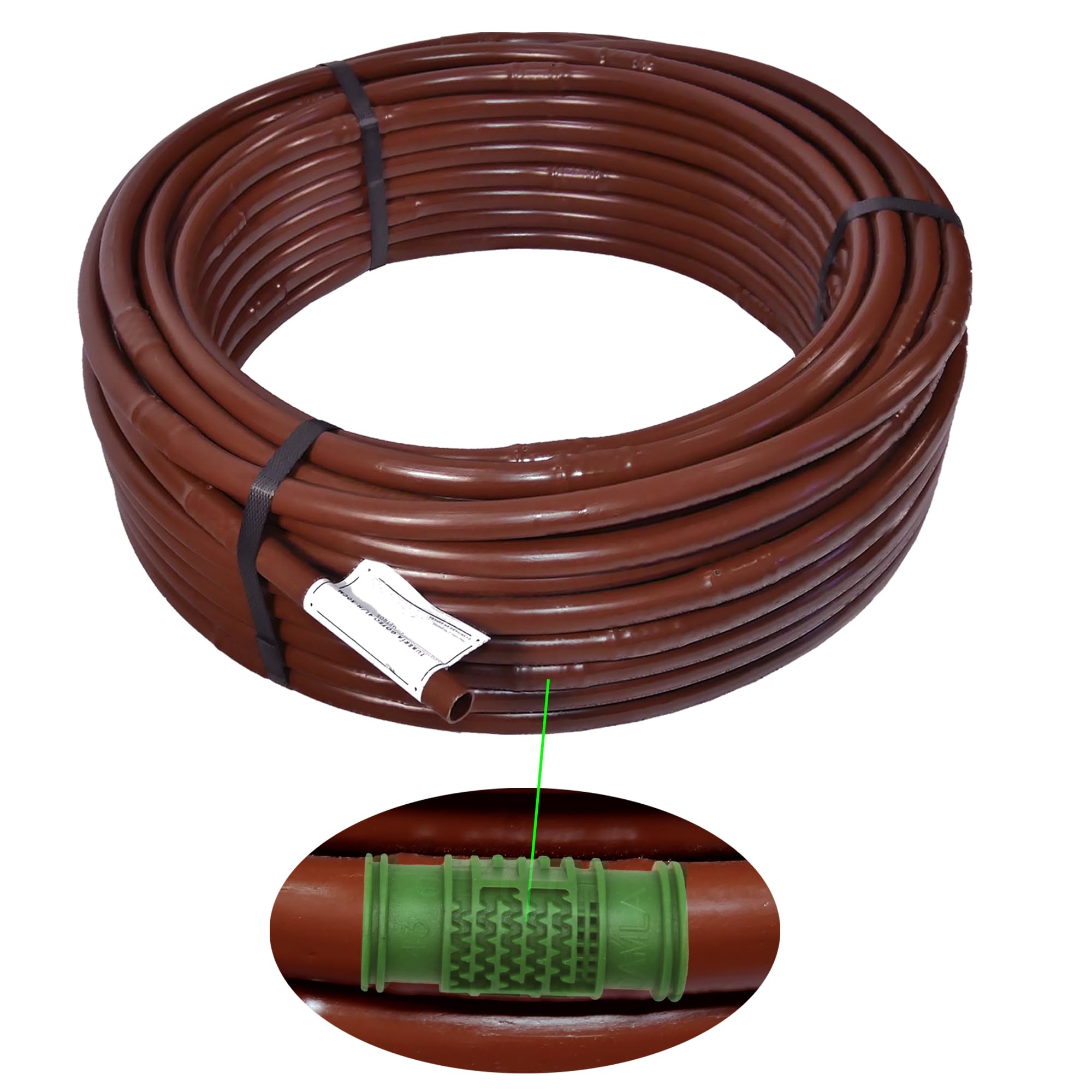 50 metros x Tubería Riego por Goteo Marrón | Goteros Integrados 4L/h cada 33cm | Sistema de Riego para Jardín y Huerto | Manguera Paisajística