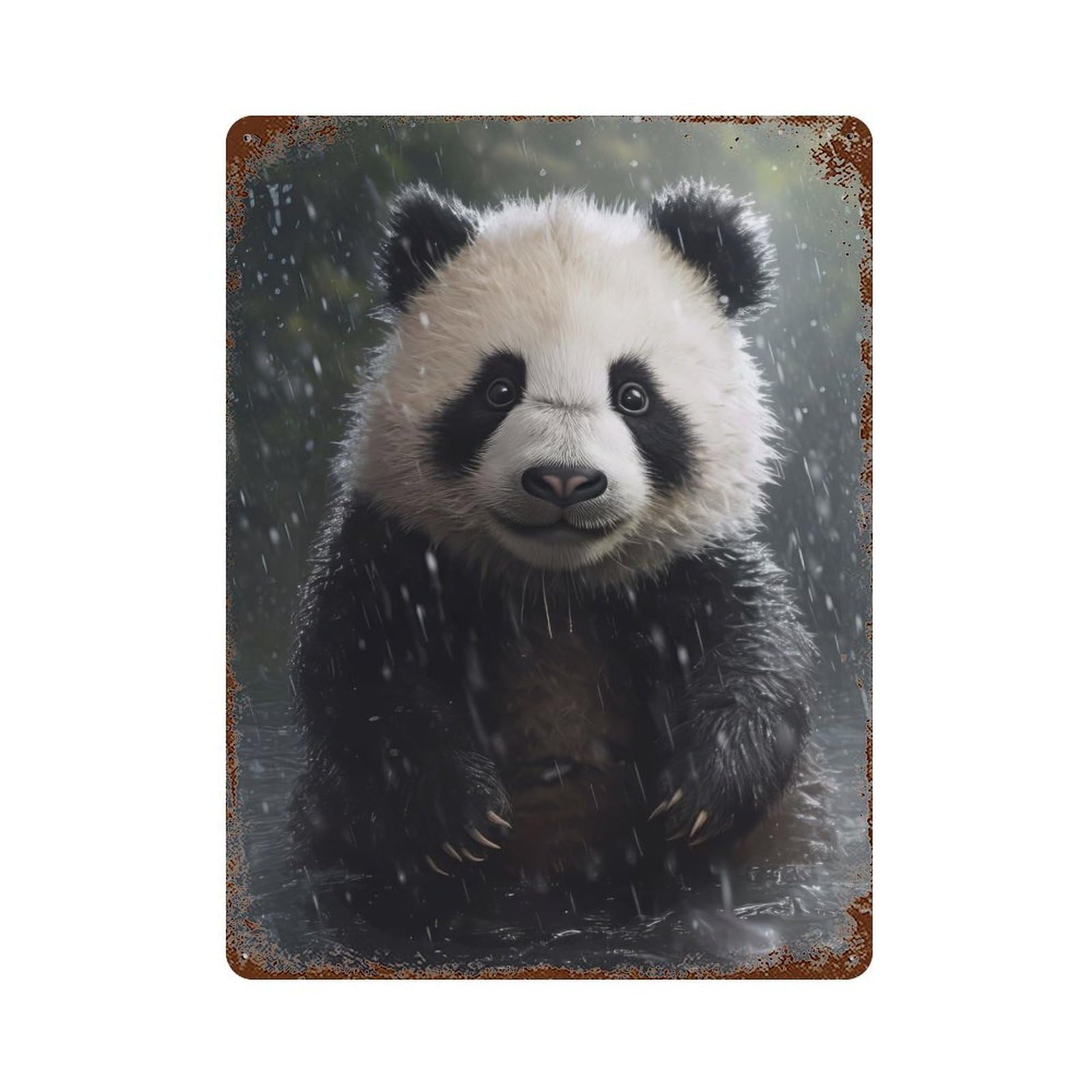 Cute Wet Panda Rusty Metal Tin Sign 15.7"x11.8", for Pub, Kitchen And Man Cave Decor, Farmhouse Wall Decor