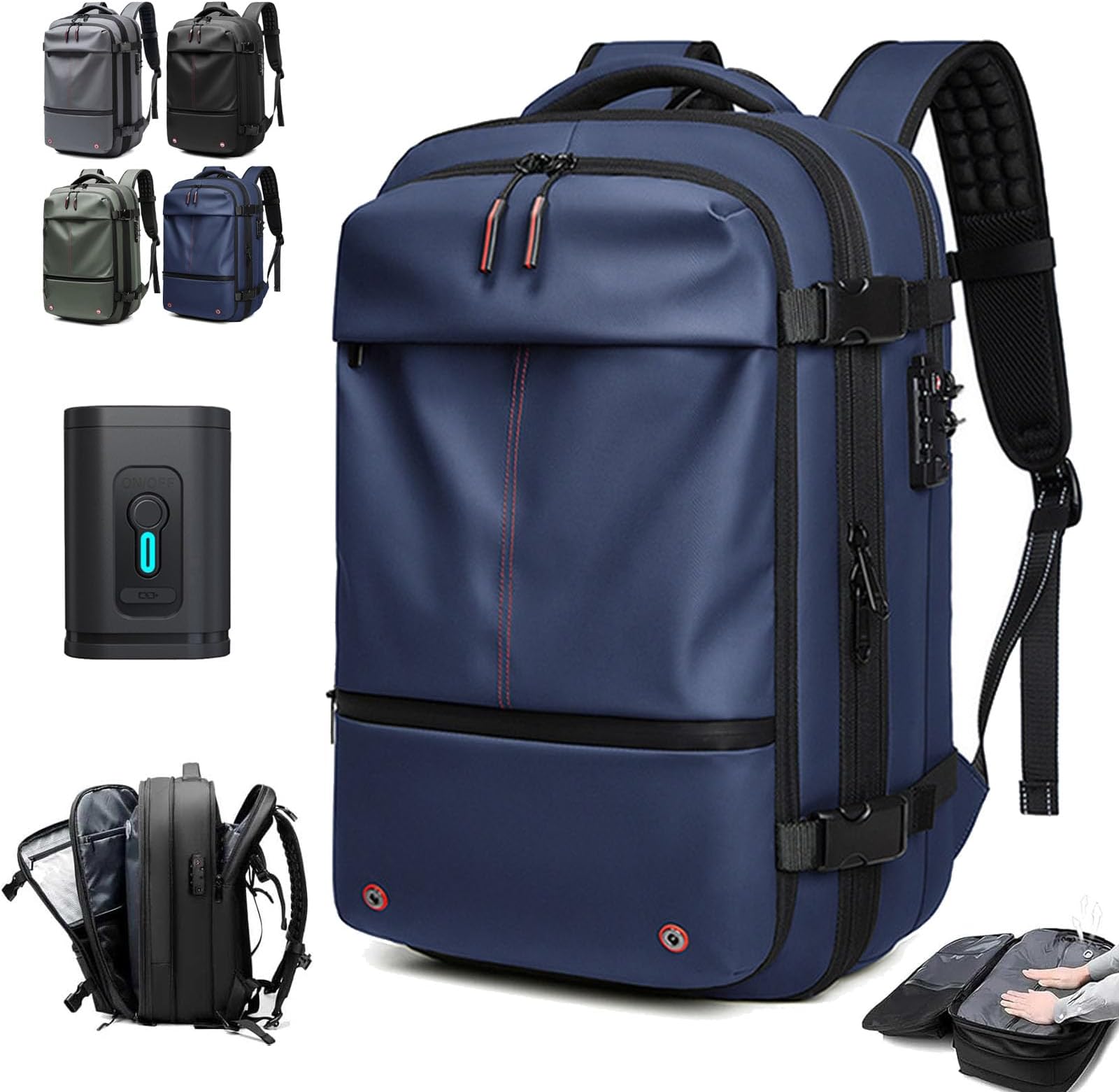 Jet Pack Pro Travel, Airback Backpack,Travel Smart With Vacuum Compression & Waterproof Design(Blue-Air pump)