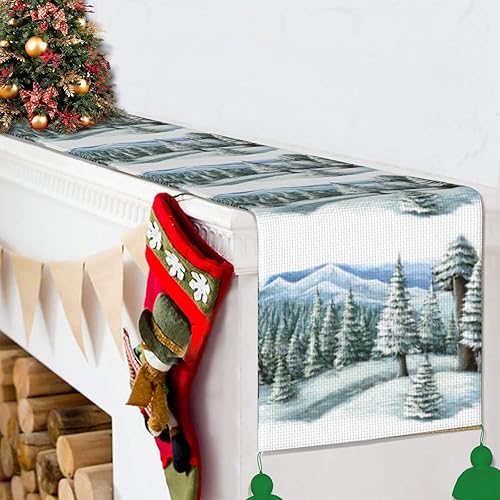 Miniatura 6 de Camino de mesa de Navidad con escena de invierno, decoración de mesa de comedor, decoración de Navidad, decoración de interiores del hogar, caminos