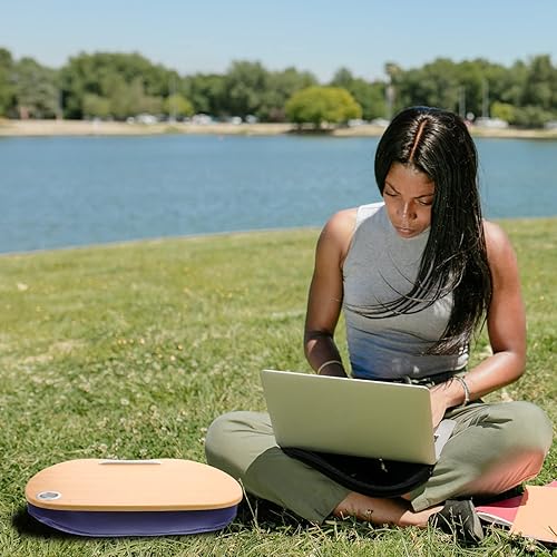 Miniatura 4 de Yardwe Escritorio portátil de regazo con cojín de almohada soporte para laptop bandeja de regazo para laptop mesa de cama para trabajo lectura y