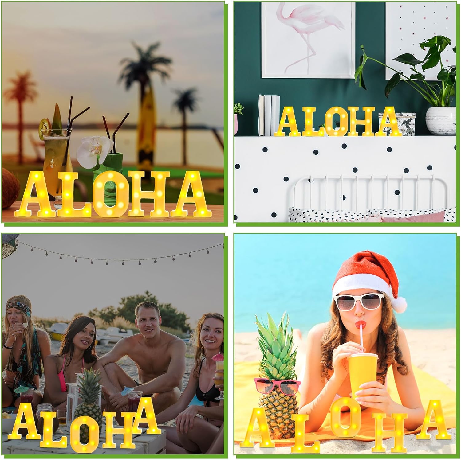 Aurelema 5 Pcs Hawaiian Luau Party Decorations Aloha Light up Sign Aloha LED Marquee Letter for Party Decorations Battery Powered Tropical Alphabet Letter Summer LED Lights for Wedding Night Birthday