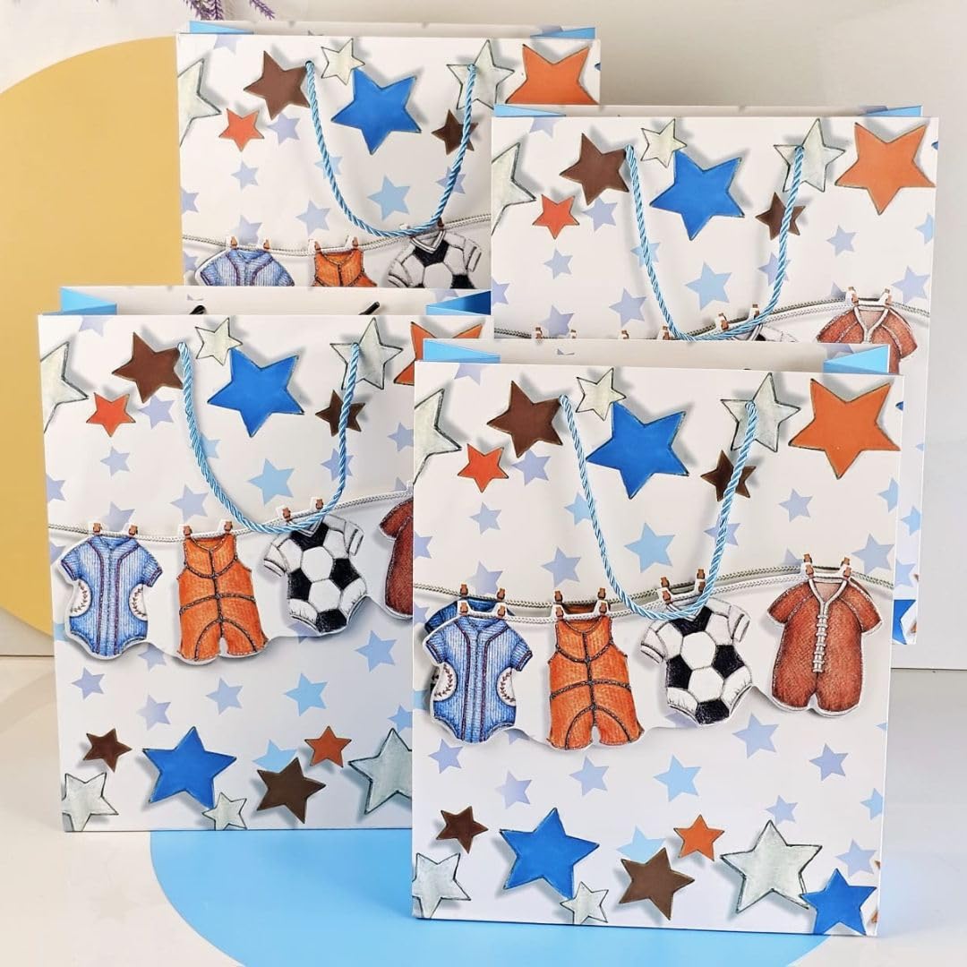 SATYAM KRAFT 4 Pcs Cloth Design Paper Bag Goodie Bag With Handle 3D Design Gift Paper bag,Gift For Boy & Girl,Christmas, Baby Shower, Xmas, Return Gift, Different Occassion (Small, Blue) (B0D76HJKM8) Amazon Price History, Amazon Price Tracker