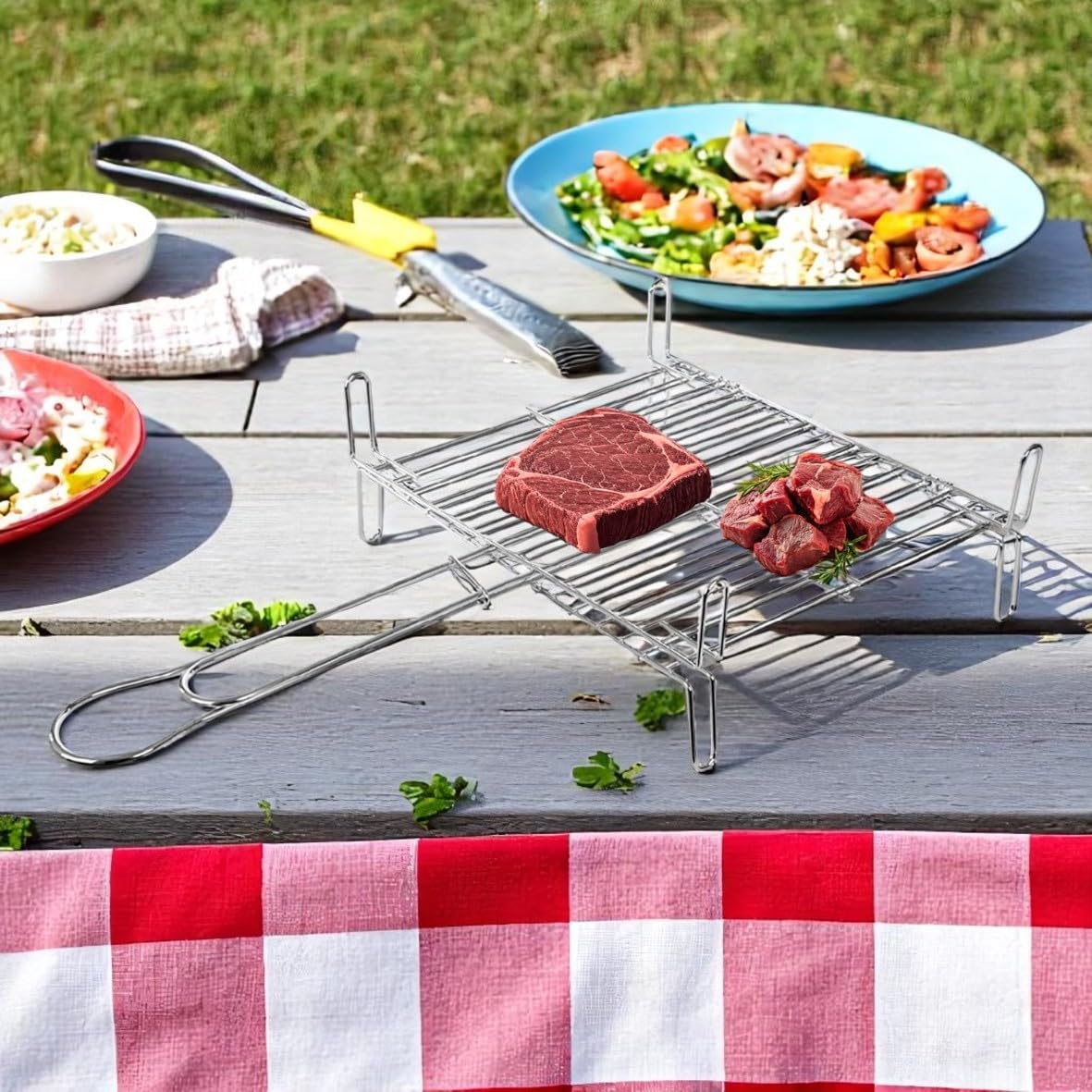 Pack 6 Parrillas Barbacoa Doble con Patas, Metal Resistente y Duradero. Mayor resistencia a la Corrosión. Ideal para asar Carne, Verduras y Pescados. Hostelería, Bar, Restaurantes (20x30cm (6Uds)