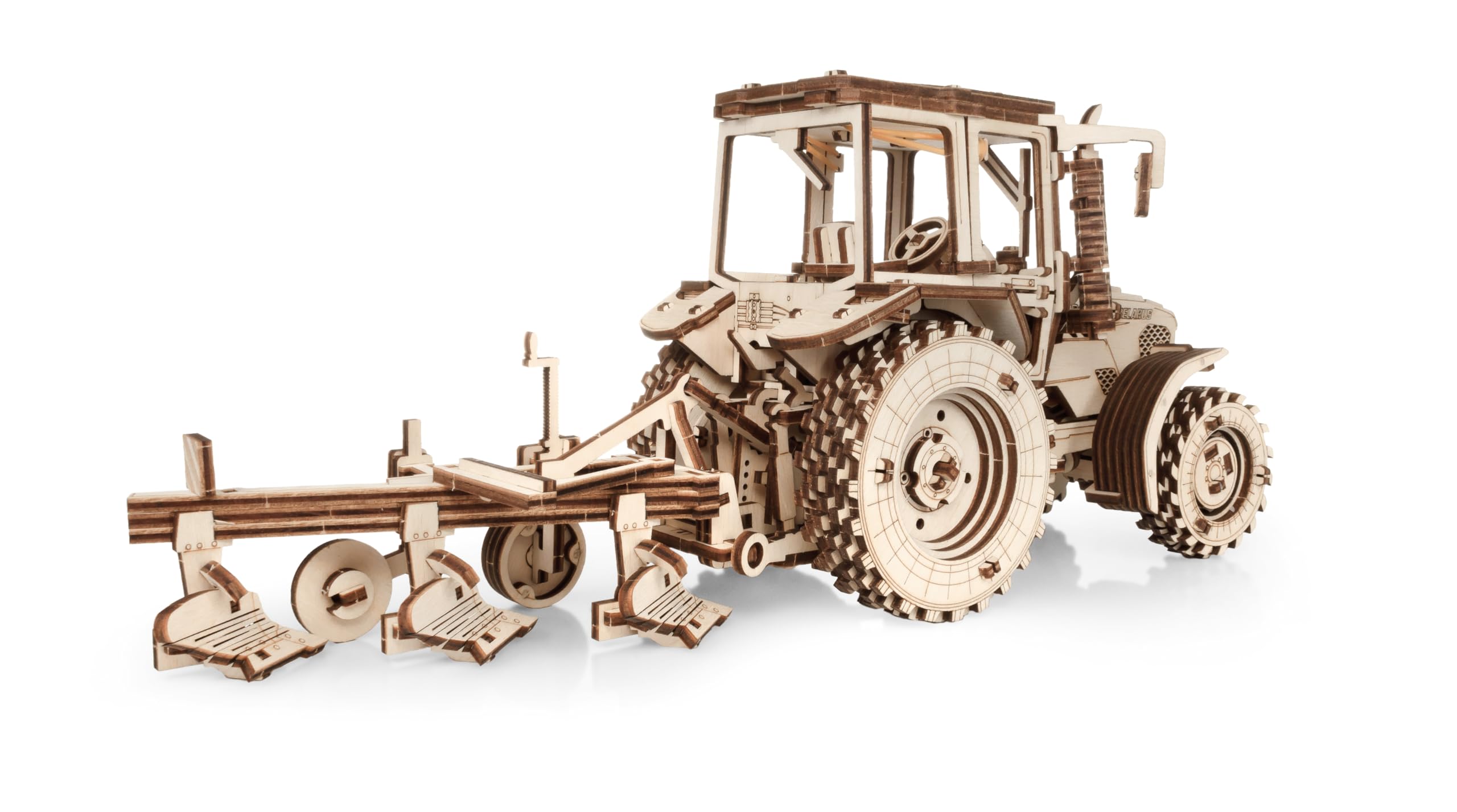 EWA Eco-Wood-Art ARADO 3D de Madera-Rompecabezas para Adultos y Adolescentes, 14+ -Montaje sin pegamento-325 Piezas, Color natuurlijk, Medium (Tractor BELARUS-82.3 with PLOW)