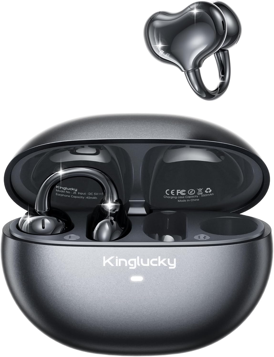 Kinglucky Upgraded Clip-On Earbuds Comfortable fit & Crystal-Clear Sound, 50H Playtime Open Ear Buds Bluetooth 6.0 Wireless Headphones for Women Ideal for Small Ears,Sports,Workouts,Glasses Black