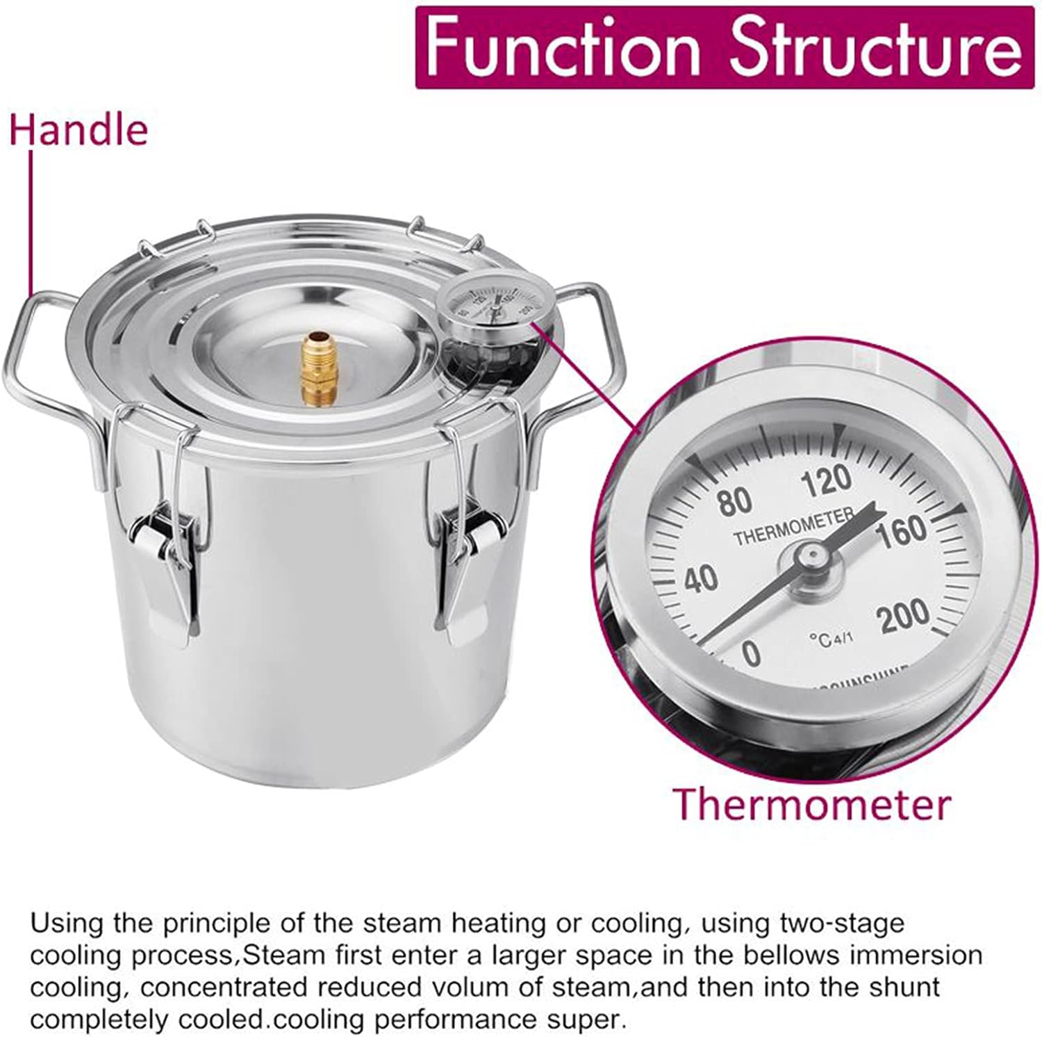 AIZYR High Seal Home Alcohol Distiller - Stainless Steel Moonshine Still Kit with Copper Tube for DIY Whiskey, Brandy, Distilled Water
