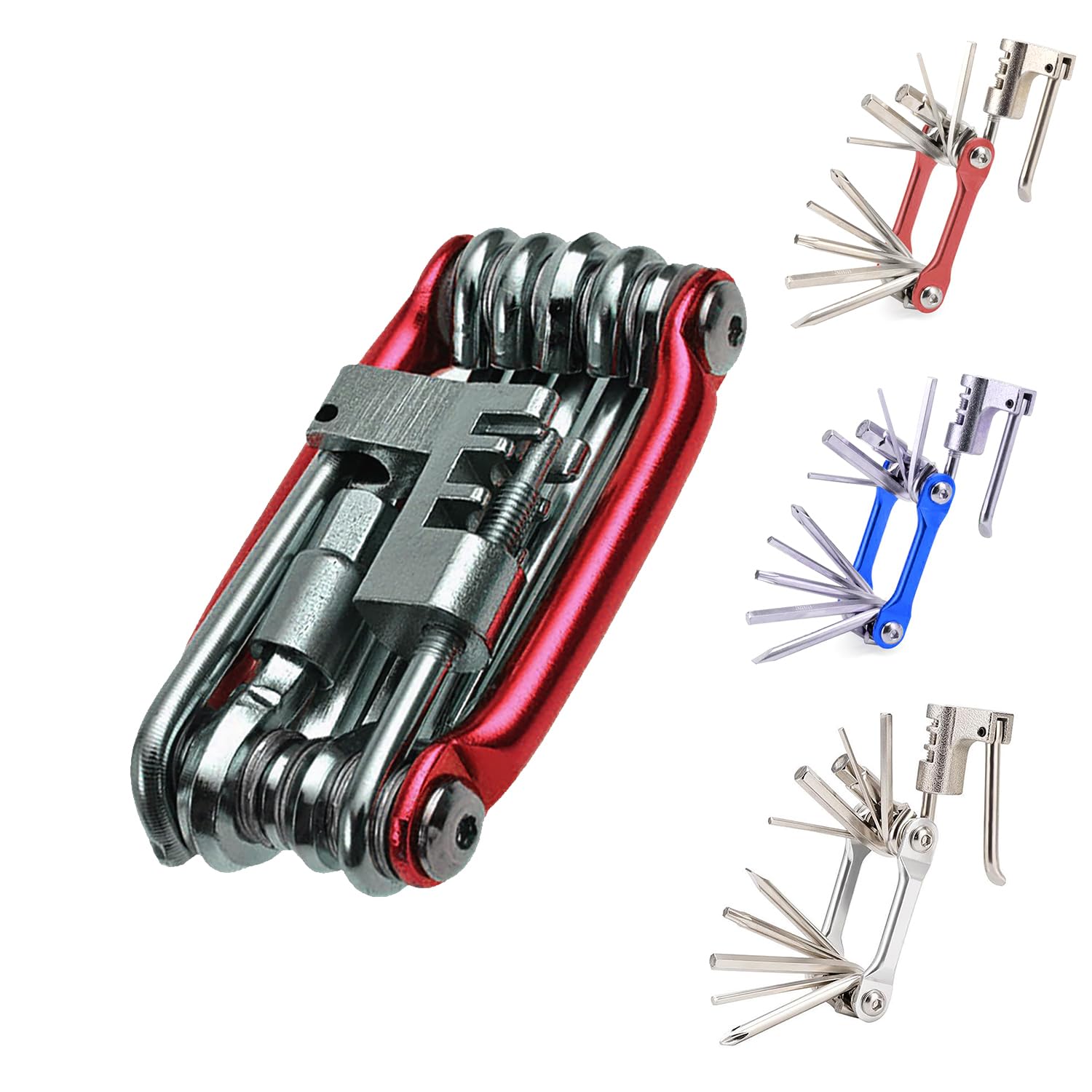 Bicycle Multitool - 16 in 1 Compact & Lightweight, Bike Repair Tool, Available in Blue, Red, Black & Silver - MTB, Road Bike, and Cycling Tool RED