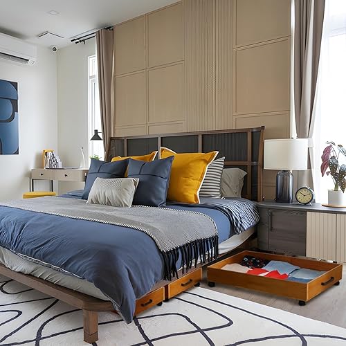 Miniatura 2 de Paquete de 2 contenedores de almacenamiento de madera maciza debajo de la cama con ruedas, cajones debajo de la cama debajo de la cama con asa