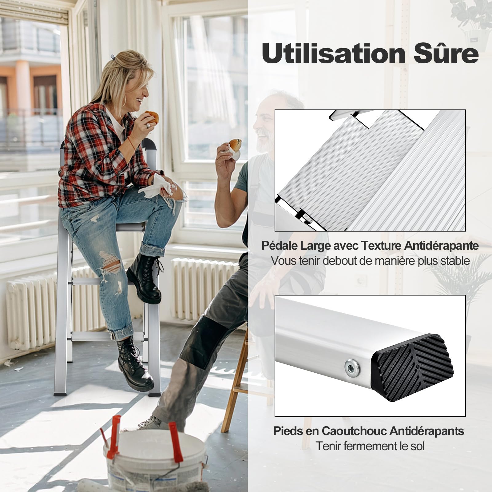 GYMAX Escabeau 3 Marches Pliable, Charge 150 kg, Marchepied en Aluminium, avec Pédale Large & Pieds Antidérapants, Portable & Léger, pour Maison, Bureau, Garage