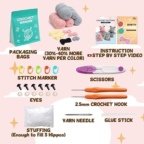 Miniatura 3 de POP COCHE Kit de ganchillo para principiantes, kits de punto de ganchillo para bricolaje Amigurumi ganchos de tejer, juego de hilo con tutoriales en