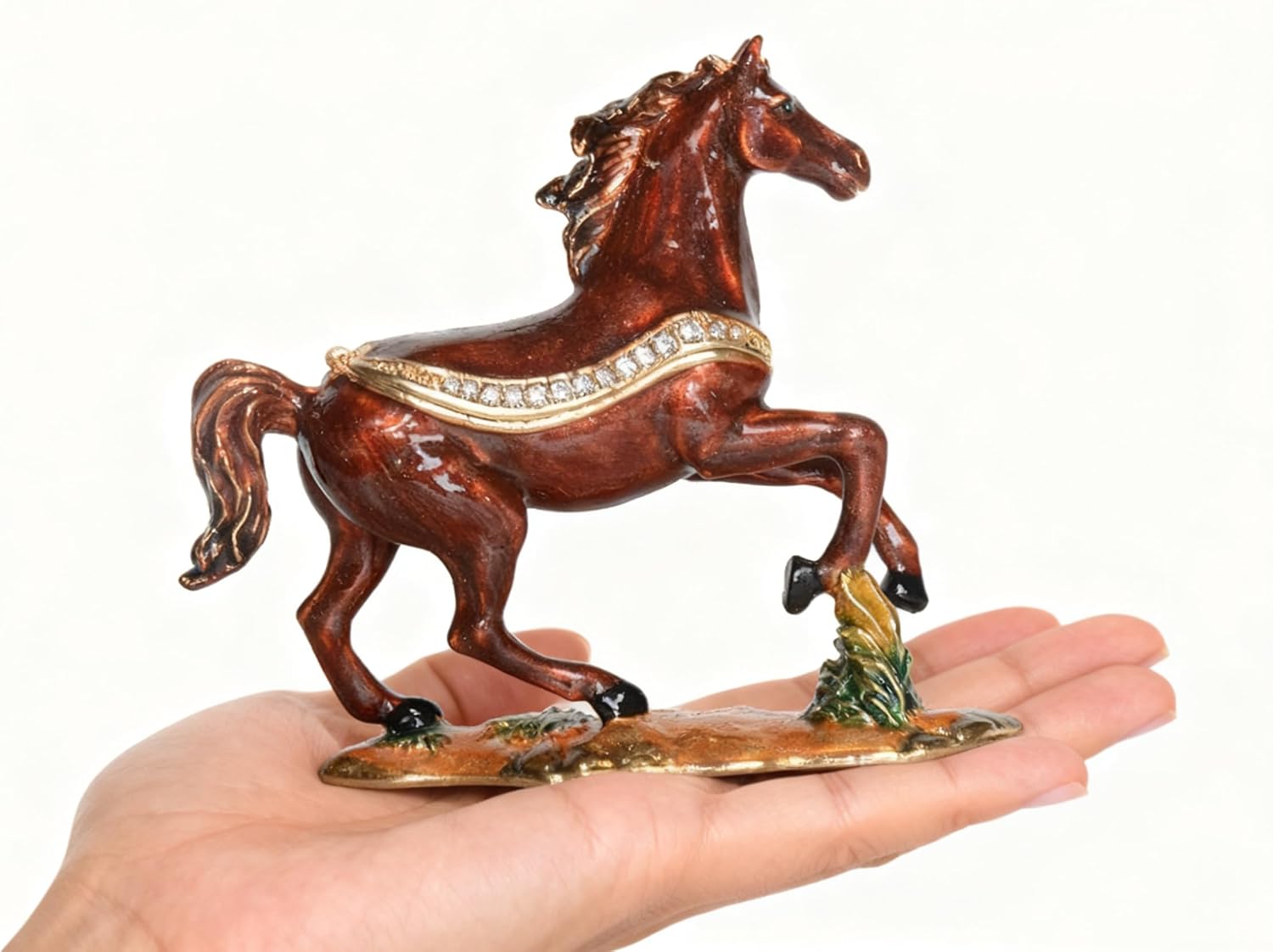 Arabian Horse Trinket Box Jewelry Box Hand Painted Decorative Box with Hinged Lid Ring Earring Holder AnimalFigurine Collectible