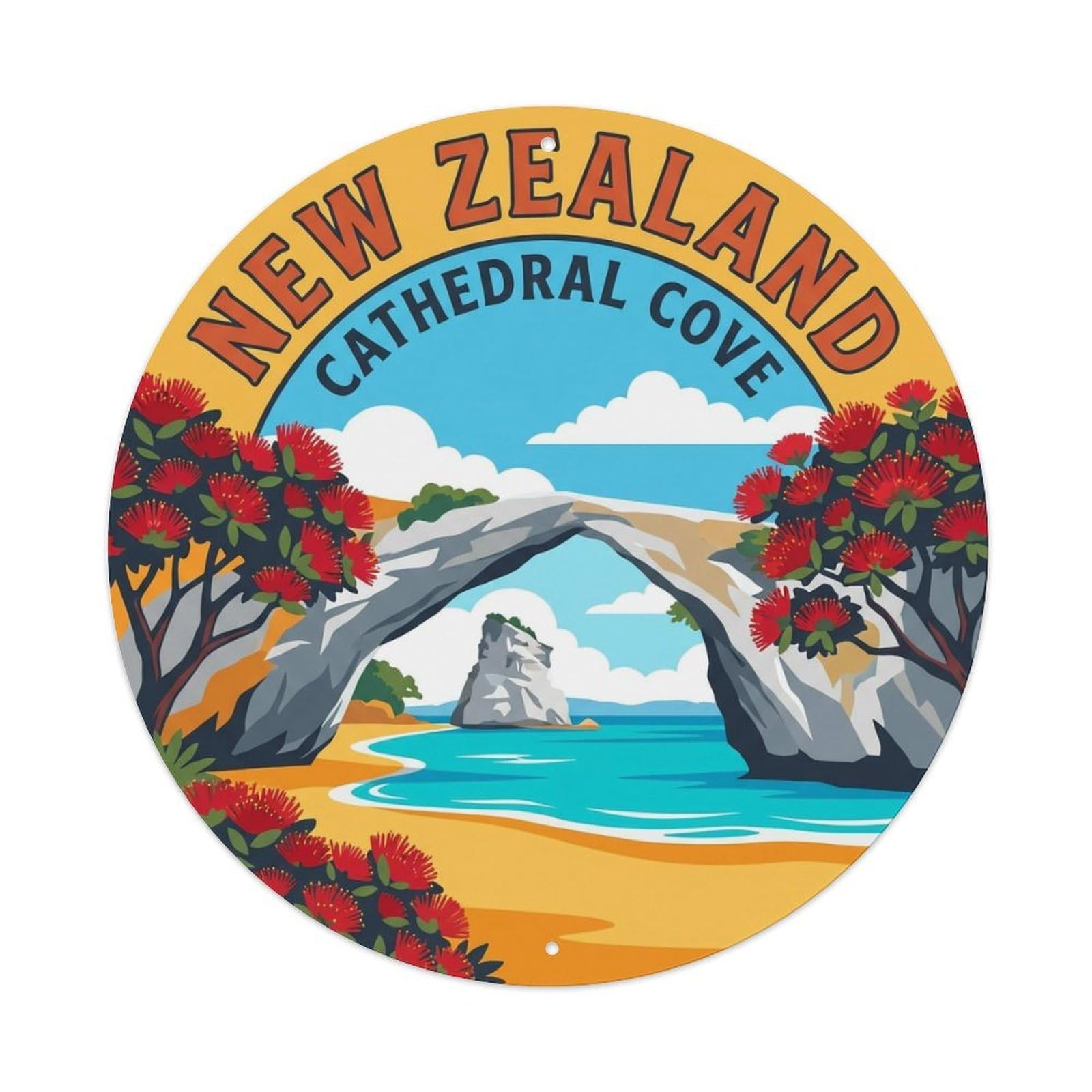 Vintage Travel New Zealand Coastline Vintage Metal Tin Sign Plaque Wall Decor for Cafe, Club Bar, Office, Garden Metal Poster 8x8Inch