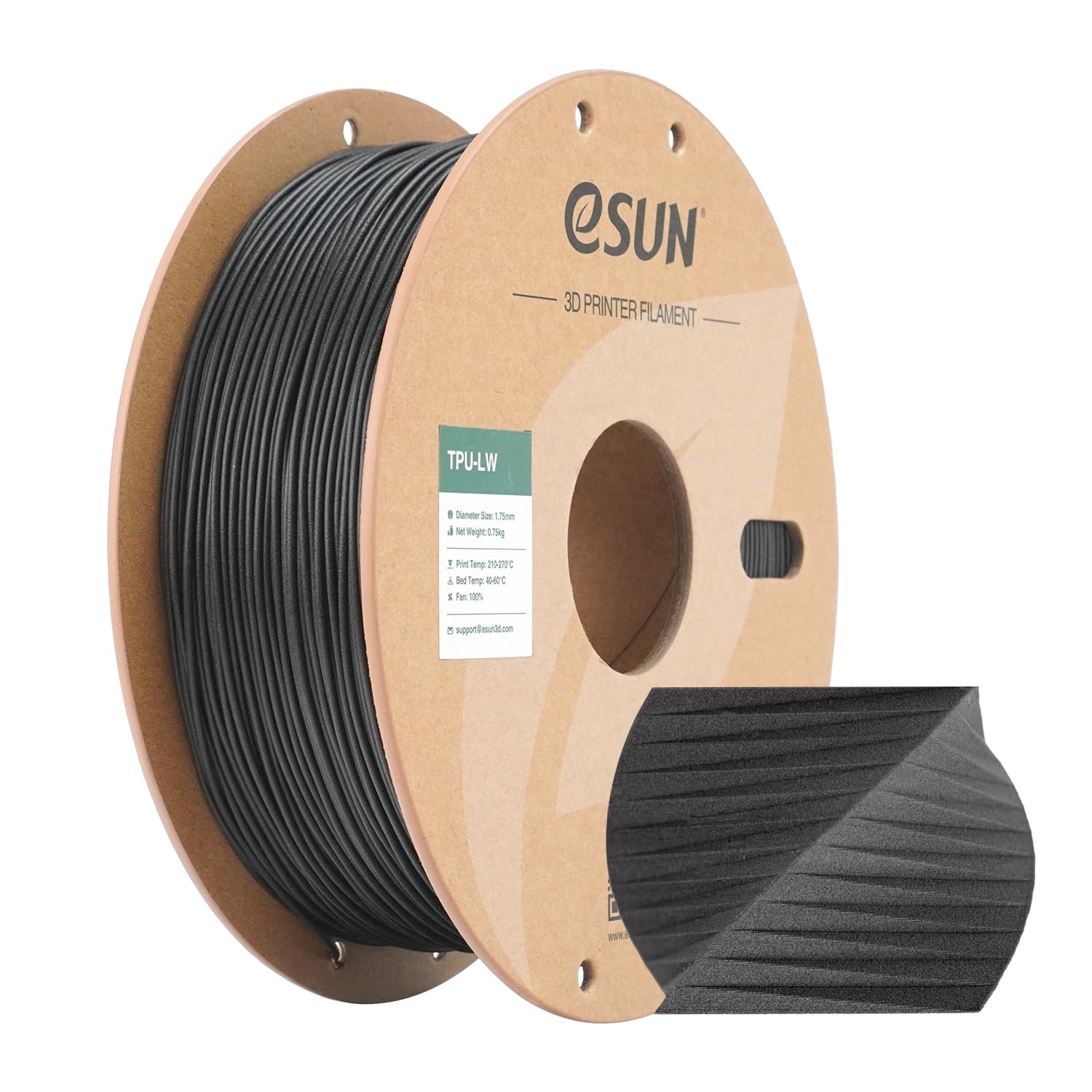 eSUN TPU-LW Filamenty 1.75mm 1kg Czarny | Elastyczny TPU-LW 1kg Czarny. Filament do drukarek 3D: precyzja 0.03mm, druk bez zatykania.
