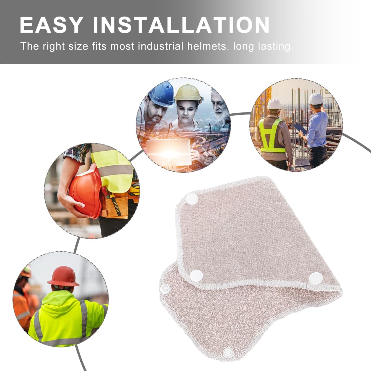 LALAFINA 6-Pack Hard Hat Sweatband Accessories, Reusable Terry Cloth Liner, Snap-On, Light Gray