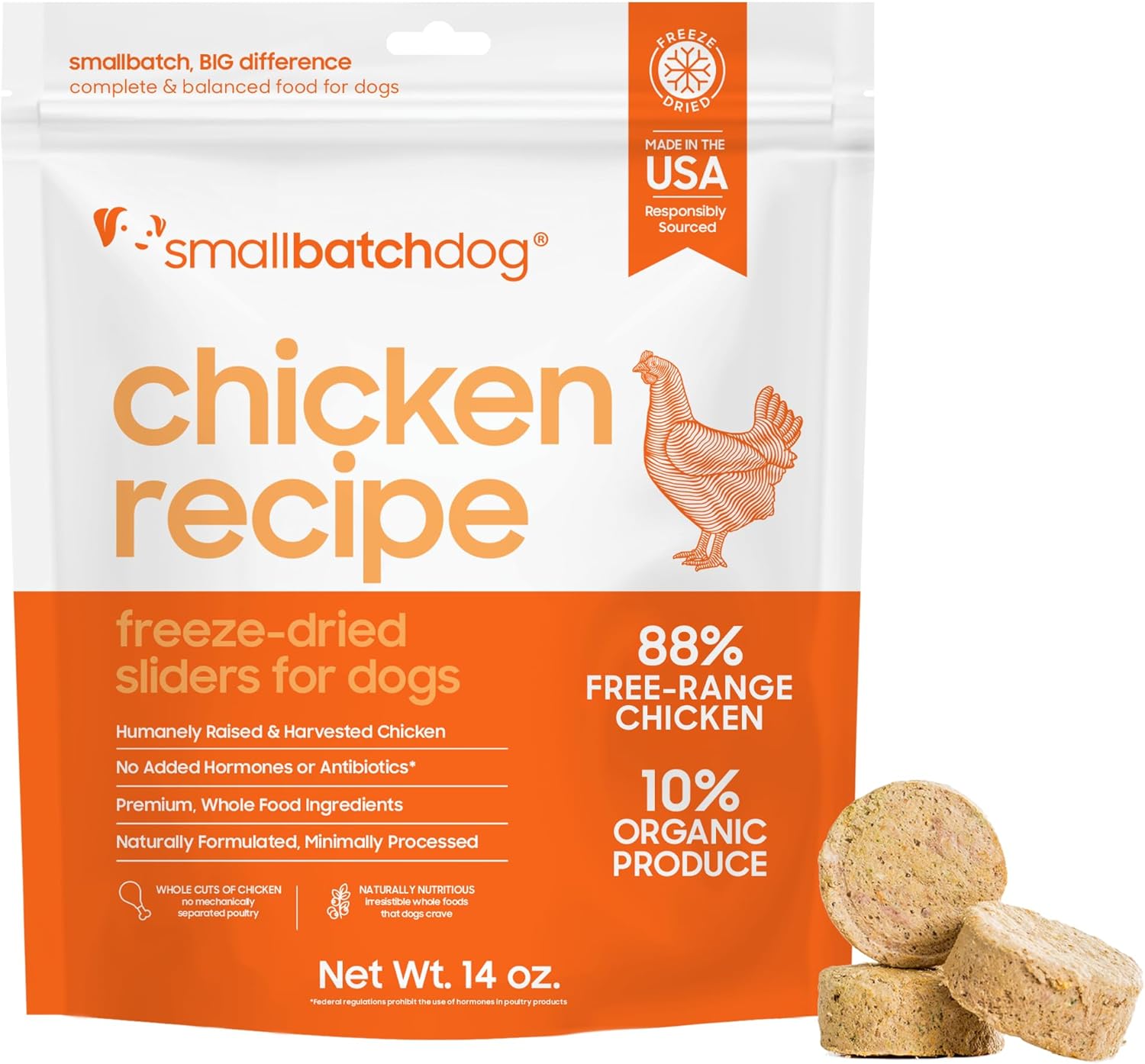 smallbatch Pets Freeze Dried Raw Dog Food, Chicken Recipe, 14 oz, Organic High Protein Dog Food, Grain Free, Made in The USA, Humanely Raised Meat, Single Protein, for Picky Eaters, Hydrate & Serve
